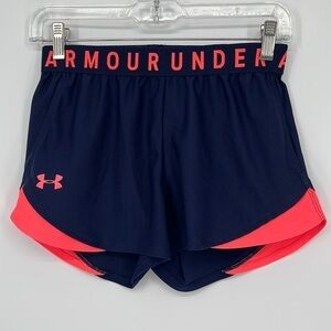 Under Armour Heatgear Running Shorts with Pockets Navy Blue Neon Pink XS